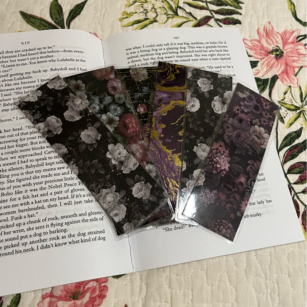 Handmade Dark Floral Bookmark Set (7) Botanical Reader Gifts Book Club Easter